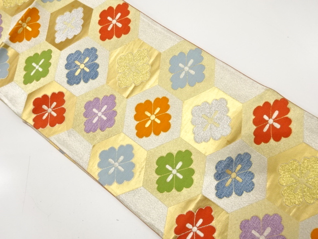 JAPANESE KIMONO / ANTIQUE FUKURO OBI / SILK / WOVEN FLORAL KIKKO
